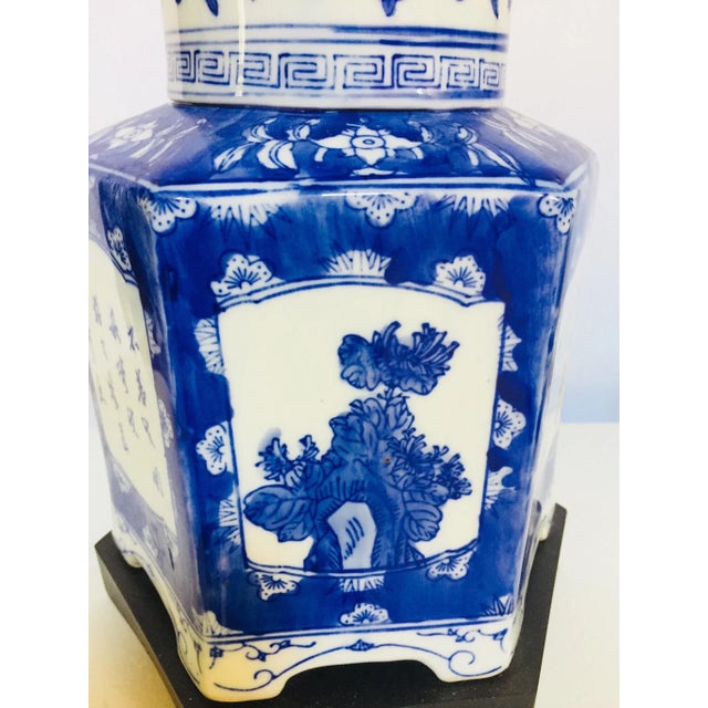 Blue and White Chinese Porcelain Tea Canisters Table Lamps - a Pair For Sale - Image 10 of 13