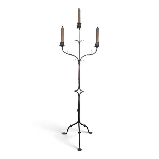 Black Gothic Style Wrought Iron Torchère 3-Arm Floor Lamp For Sale - Image 8 of 8