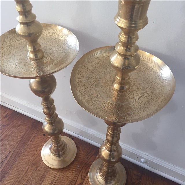 Monumental Brass Pillar Floor Candle Holders a Pair Chairish