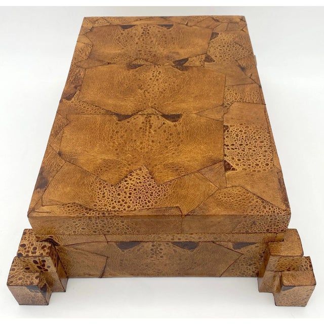 Mid-Century Modern Exotic 1970s Frog Skin-Leather Asymmetrical Table Box, Style of Karl Springer For Sale - Image 3 of 9