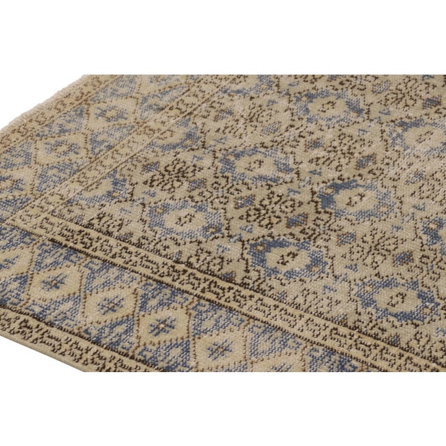 Traditional Vintage Distressed Rug, Beige and Blue Geometric Floral Pattern - Rug & Kilim For Sale - Image 3 of 8