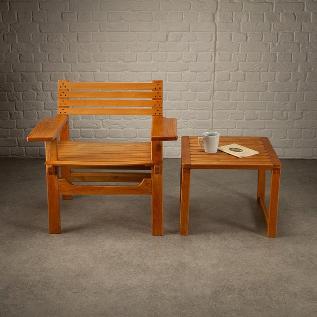 Set of Hand Crafted Oak Armchair and Side Table, Denmark For Sale - Image 5 of 18