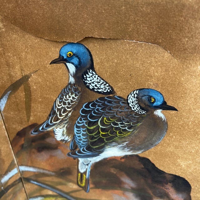 1960s Japanese 4-Panel Byobu Folding Screen Hand-Painted Ducks & Pine Tree Gold Foil Backdrop For Sale - Image 11 of 17