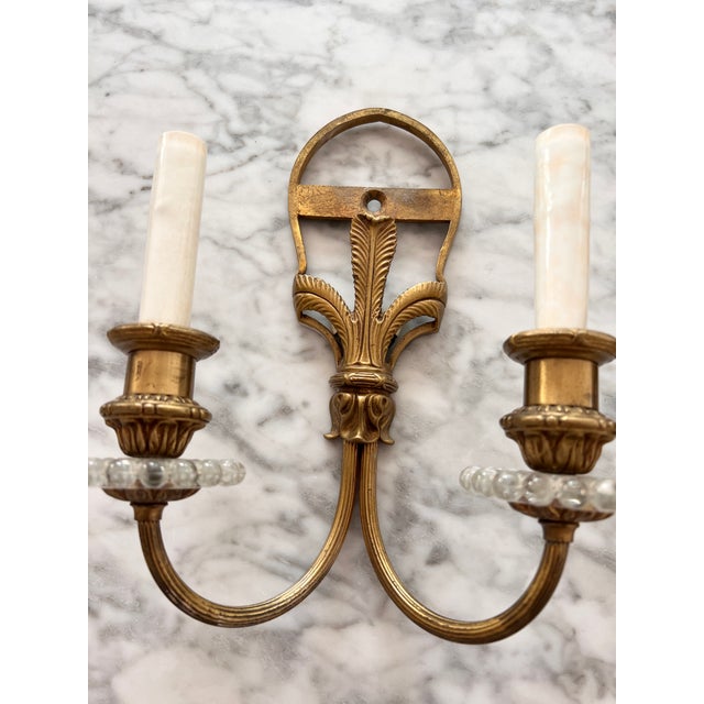 Antique Louis XIV Style Brass Bronze Two-Arm Wall Sconces Pair of Two For Sale - Image 15 of 15