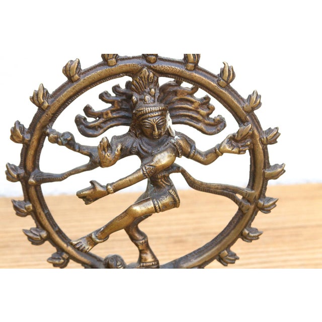 Indian Burnished Brass Miniature Nataraja Deity For Sale - Image 3 of 9