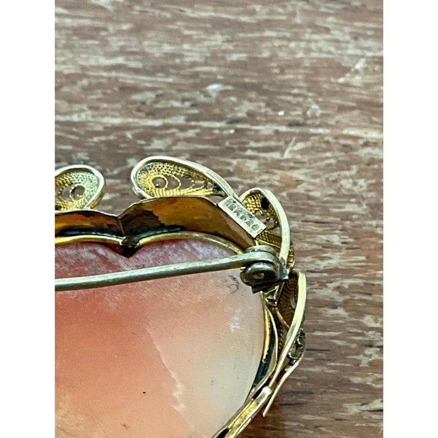 Metal Vintage Victorian 12k Carved Shell Cameo Heart Brooch For Sale - Image 7 of 12