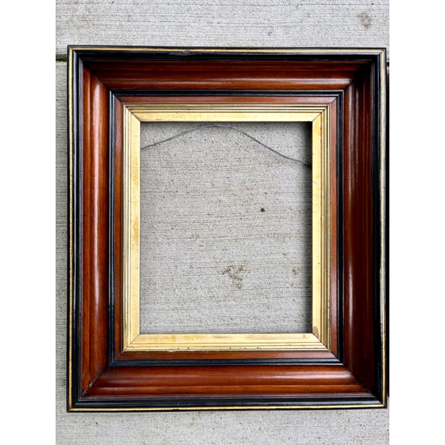1900 - 1909 Antique Walnut Wood Handmade Gilded Insert Deepwell Frames for Oil Paintings, a Pair For Sale - Image 5 of 12