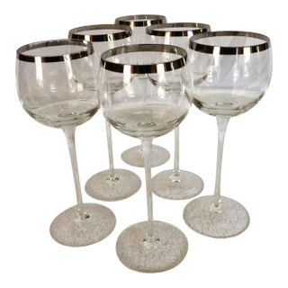 Tall Platinum Rim Wine Glasses - Set of 6 For Sale