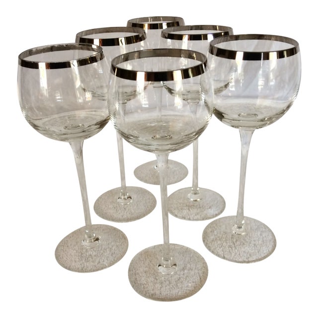Tall Platinum Rim Wine Glasses - Set of 6 For Sale