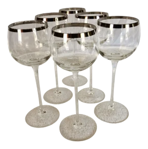 Vintage Crystal Tall Platinum Rim Wine Glasses - Set of 6