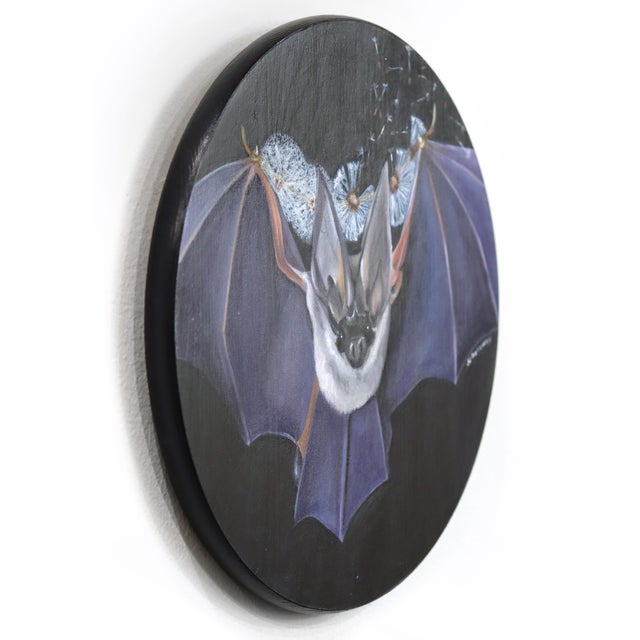 Abstract Dandelion Bat - Original Nocturnal Bat Flying Through the Night Pop Art Oil Painting For Sale - Image 3 of 9