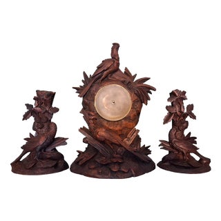 Antique Swiss Black Forest Pheasants Pendulum Clock, 1900, Set of 3 For Sale