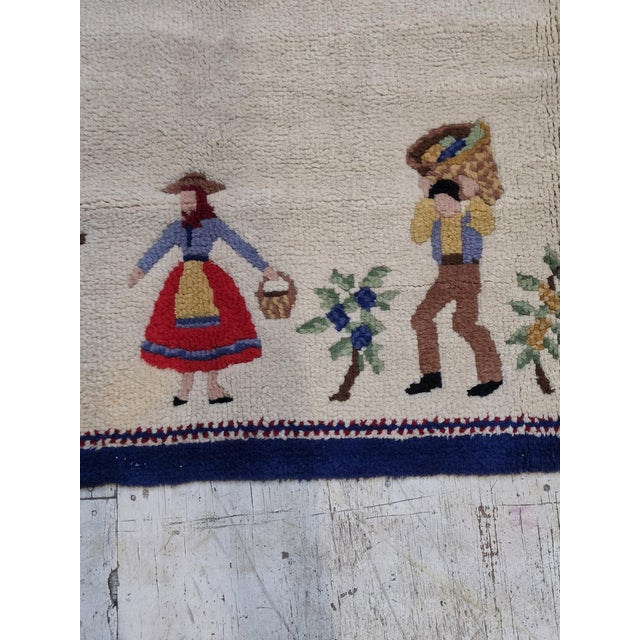 Ivory Mid-20th Century Vintage Hand-Loomed Folk Art Wool Rug in Ivory & Navy Blue, 9' X 12' For Sale - Image 8 of 10