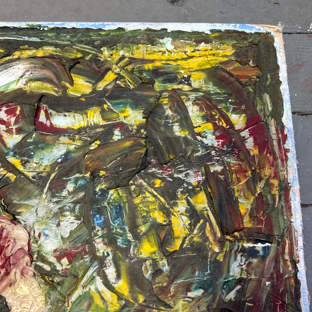 1970s 1970’s Original Girl and Dog Folk Art Textured Painting For Sale - Image 5 of 7