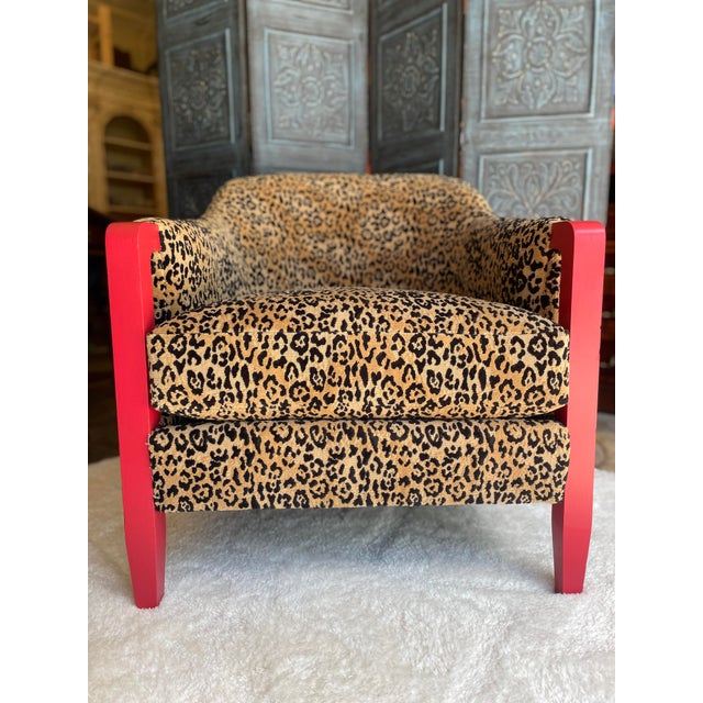 Massoud Furniture Hollywood Regency Leopard Themed Accent Chair and Ottoman Set For Sale - Image 4 of 12