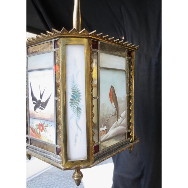 1900s Arts and Crafts Stain Glass Lantern Birds For Sale - Image 4 of 12