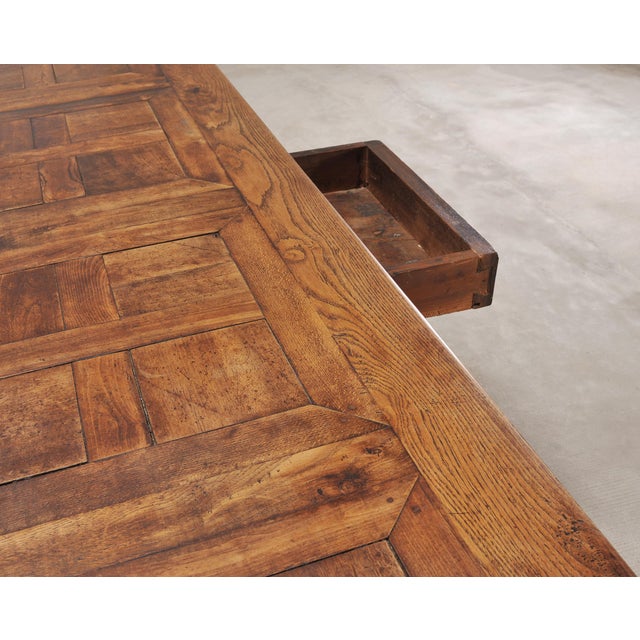 Country French Oak Parquetry-Top Farmhouse Dining Table 8 Ft For Sale - Image 9 of 18