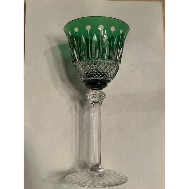 Set of (8) St Louis France Crystal "Tommy" Pattern Green Cut to Clear Wine Glasses. They have their original boxes which...