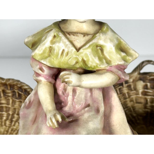 Art Nouveau Stellmacher Teplitz Porcelain Figurine: Girl on Donkey, Restored Antique For Sale - Image 3 of 10