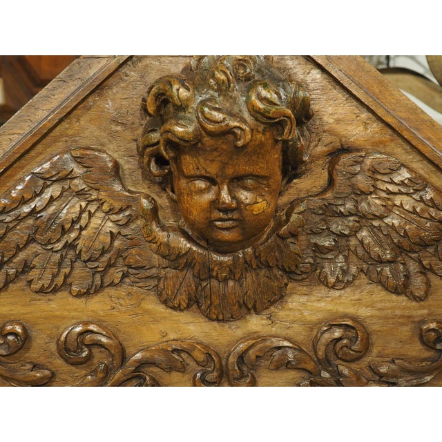 18th Century French Carved Oak Overdoor Pediment With Winged Cherub For Sale - Image 17 of 18