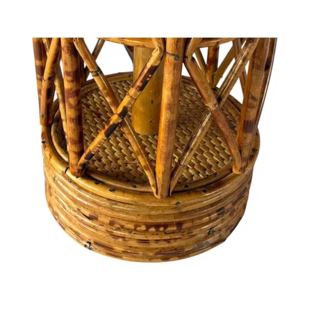 Vintage Mid Century Rattan and Bamboo Cylinder Table Lamps, a Pair For Sale - Image 9 of 13