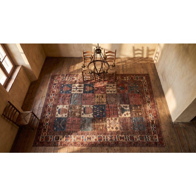 1920s Multicolor Garden Geometric Antique Persian Bakhtiari Carpet 6'9'' X 9'' Knotted Wool Rug For Sale - Image 12 of 12
