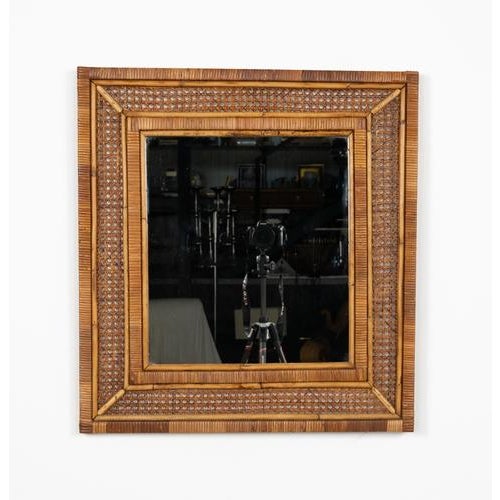 Wood Mid-Century Modern Rattan and Wicker Wall Mirror, Italy, 1960s For Sale - Image 7 of 10