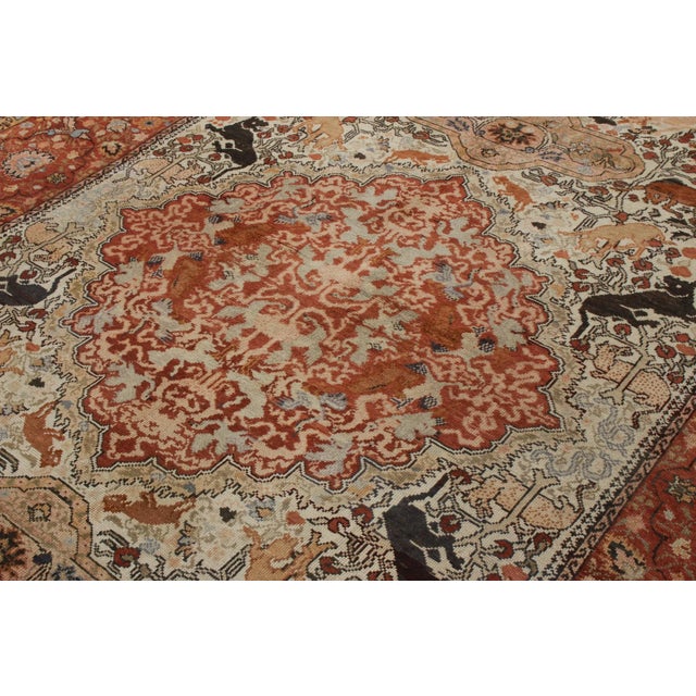 Hand-Knotted Antique Tabriz Style Rug, Red, Beige-Brown Pictorial Hunting Rug For Sale - Image 4 of 6