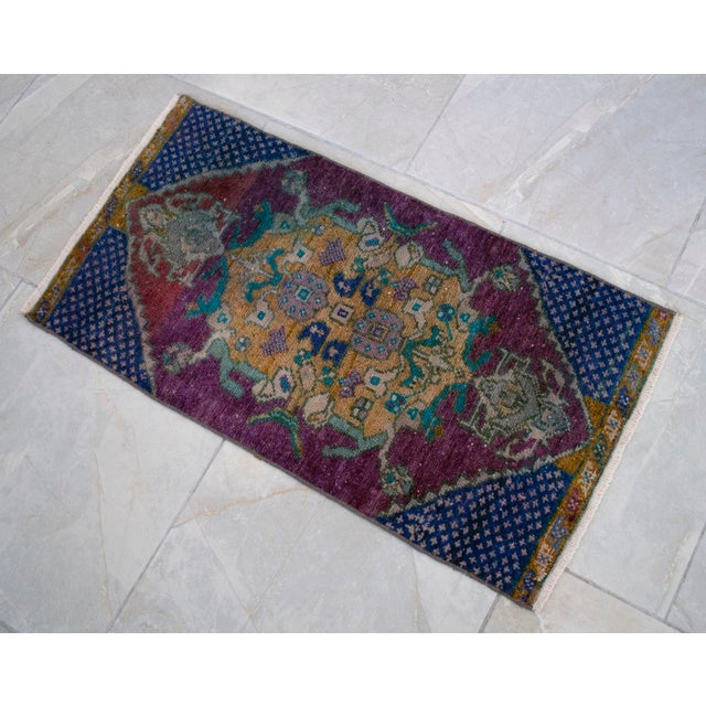 Distressed Low Pile Turkish Petite Rug Hand Knotted Entry Mat - 17'' X 31'' For Sale - Image 10 of 13