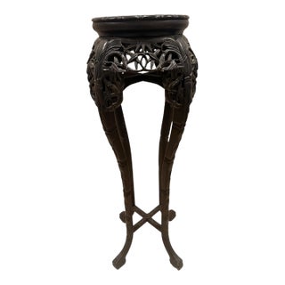 Near Antique Chinese Carved Hardwood & Marble Plant Stand For Sale