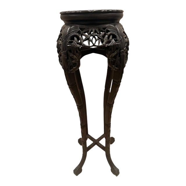 Near Antique Chinese Carved Hardwood & Marble Plant Stand For Sale