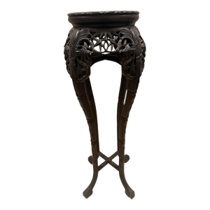 Near Antique Chinese Carved Hardwood & Marble Plant Stand
