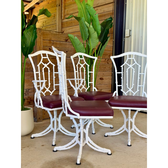 Set of Four Vintage Faux Bamboo Swivel Dining Chairs in Glossy White For Sale - Image 12 of 12