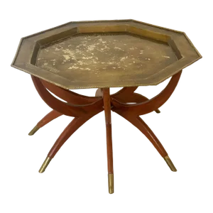 Midcentury Modern Spiderleg Table Octagonal Brass Tray