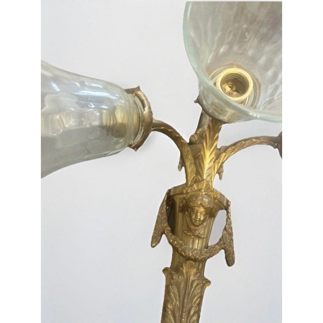 Vintage Neoclassical Gilt Brass Figural Three-Light Wall Sconces - a Pair For Sale - Image 9 of 12