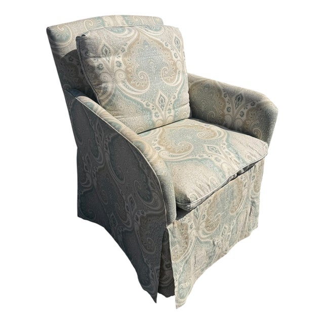 1 of 2 - Kravet Green Paisley Fully Upholstered Parsons Chair For Sale
