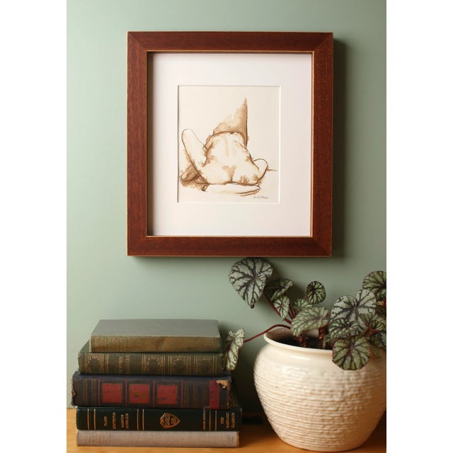 Original pen and walnut ink drawing of a seated female nude by contemporary artist Michelle Arnold Paine. The drawing on...