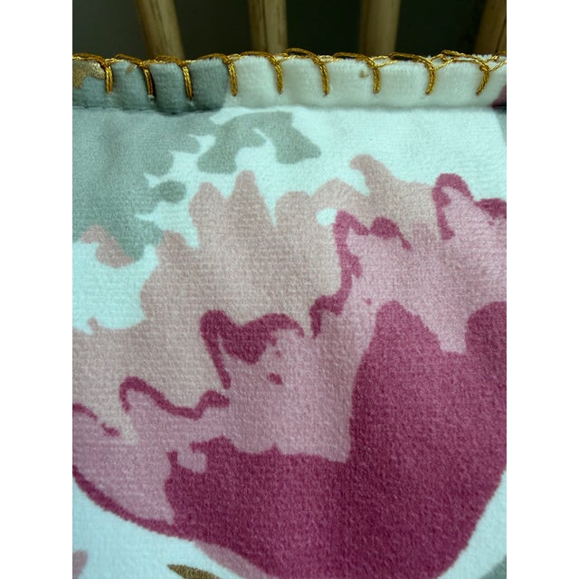 Hollywood Regency 20” Custom Goose Down Floral Accent Pillow in Pink, Blush & Gold With Decorative Gold Whipstitch Trim For Sale - Image 3 of 9
