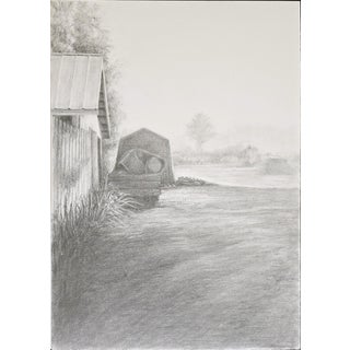 Humble Homestead Farm-02 10*14 Original Drawing Landscape Pencil Art by Carrie Bergey Black White For Sale