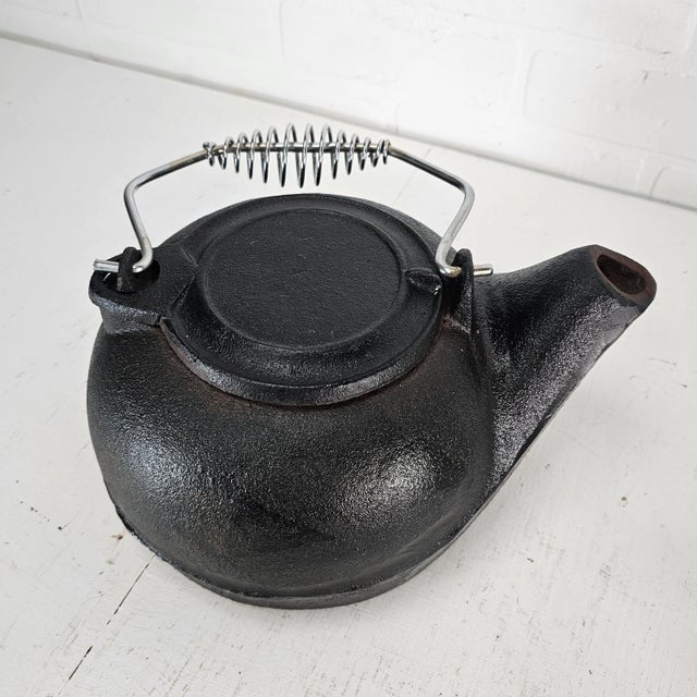 Black Cast Iron Teapot/Kettle With Swivel Lid & Spiral Handle Chairish