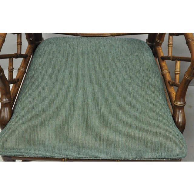 Wood Vintage Chinese Chippendale Faux Bamboo Wood Fretwork Dining Arm Chairs - A Pair For Sale - Image 7 of 14
