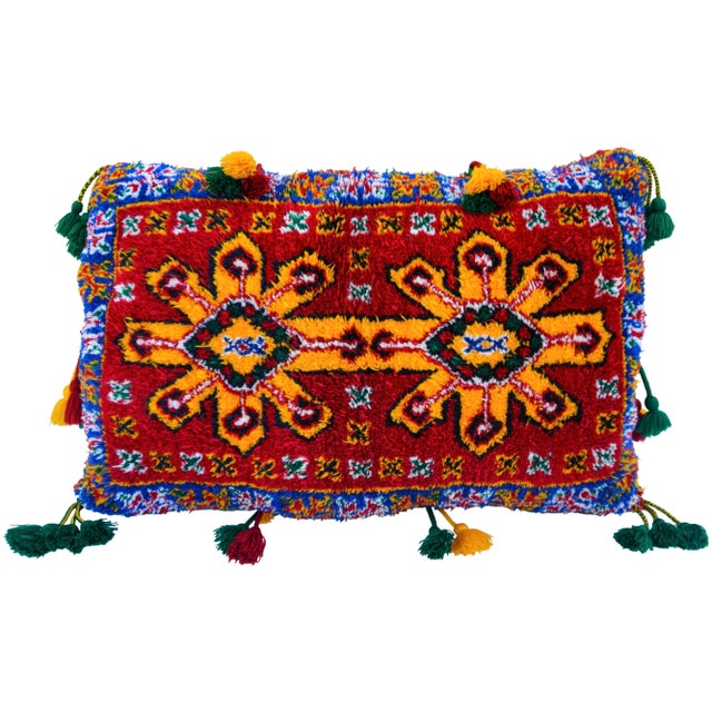 Mid 20th Century Moroccan Orange-Patterned Pillow W/ Berber Graphics For Sale - Image 13 of 13