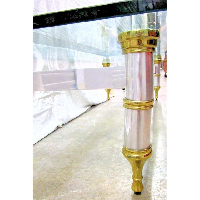1960's Maison Jansen 78" Aluminum With Brass Accent Thick Beveled Glass Cocktail Table For Sale In Miami - Image 6 of 10