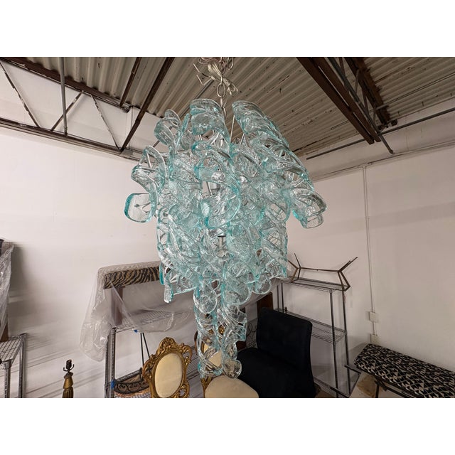 Murano Glass Chandelier By Carlo Nason For Mazzega. Offered is a stunning ice blue mid-century Murano glass chandelier...