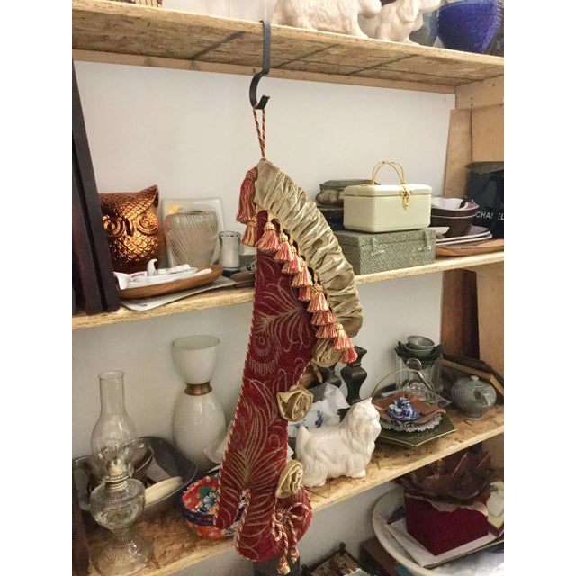 Vintage High Heel Upholstery Tasseled Hanging Stocking For Sale - Image 10 of 11