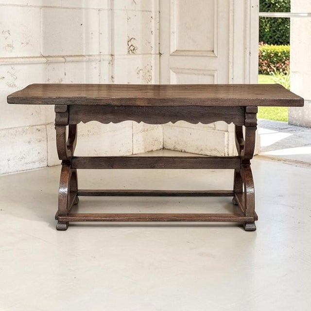 Rustic European 18th Century Spanish Oak Trestle Table ~ Console ~ Library Table For Sale - Image 3 of 18