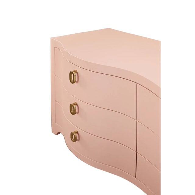 Contemporary Matthew Izzo Home Rosie Pink Linen Six Drawer Chest For Sale - Image 3 of 8