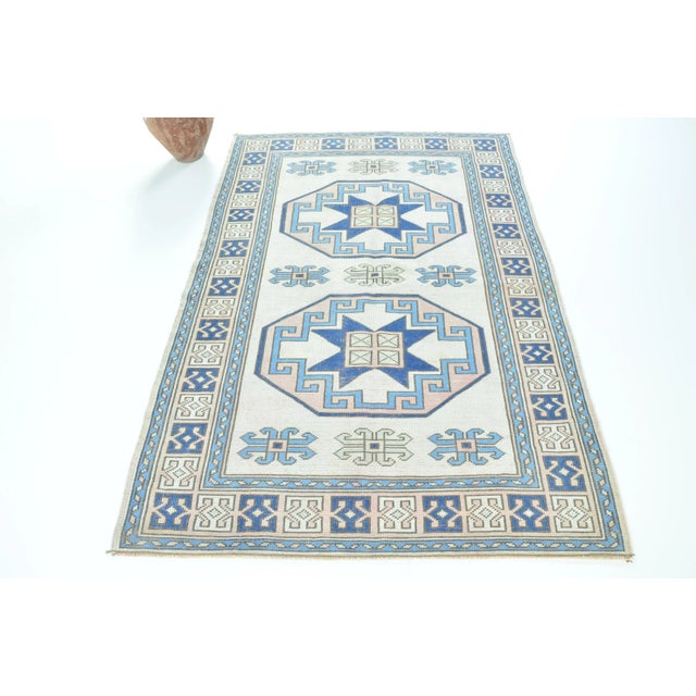 Vintage Hand-Made Anatolian Blue Design Turkish Rug For Sale - Image 11 of 11