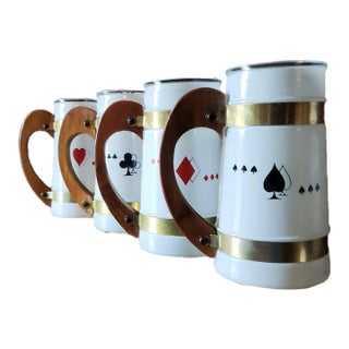 Vintage Playing Card Mugs Wooden Handles - Set of 4 For Sale
