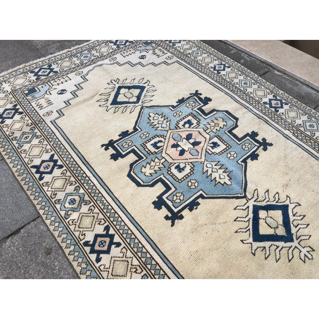 1960s Vintage Tribal Handmade Floral Rug- 5′2″ × 7′10″ For Sale - Image 9 of 11